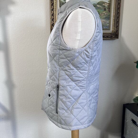 Gray Quilted Vest Jacket Full Zip Womens Small Pockets Mid Neck Puffer Preppy - Picture 11 of 16